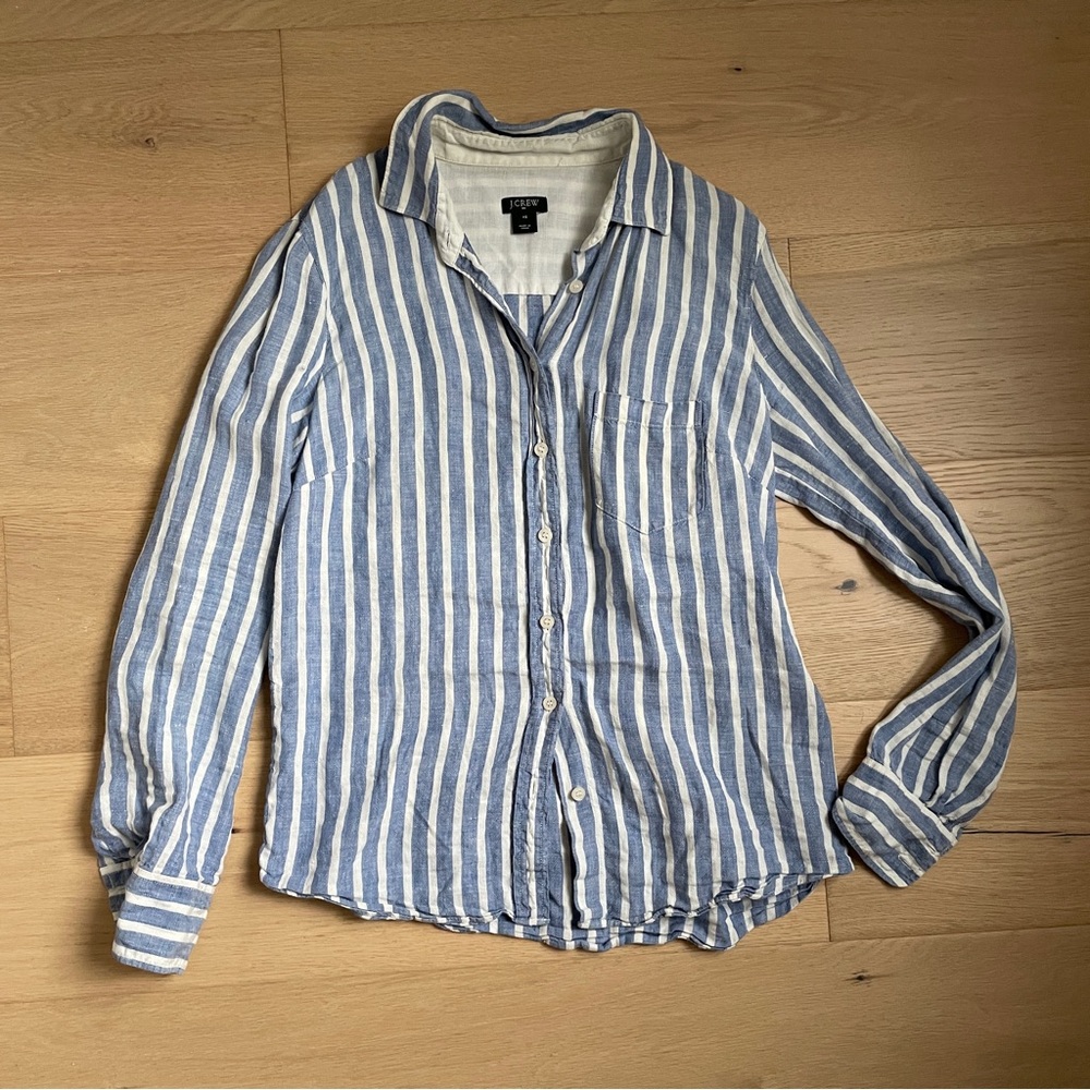 JCrew 100% Linen Striped Button-Up Shirt